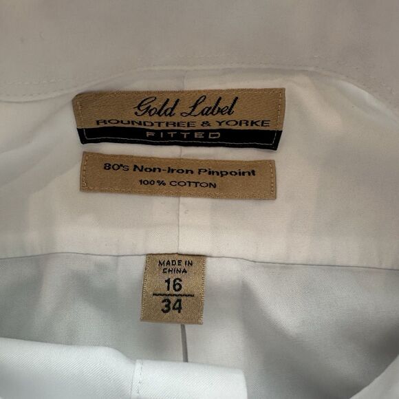 Roundtree & Yorke Gold Label Shirt Mens 16/34 Regular Button Down Dress Formal - Picture 4 of 12